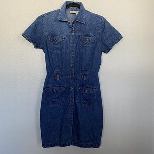 St John’s Bay Women Denim Chambray Fitted Petite Dress Sz 10 but is small